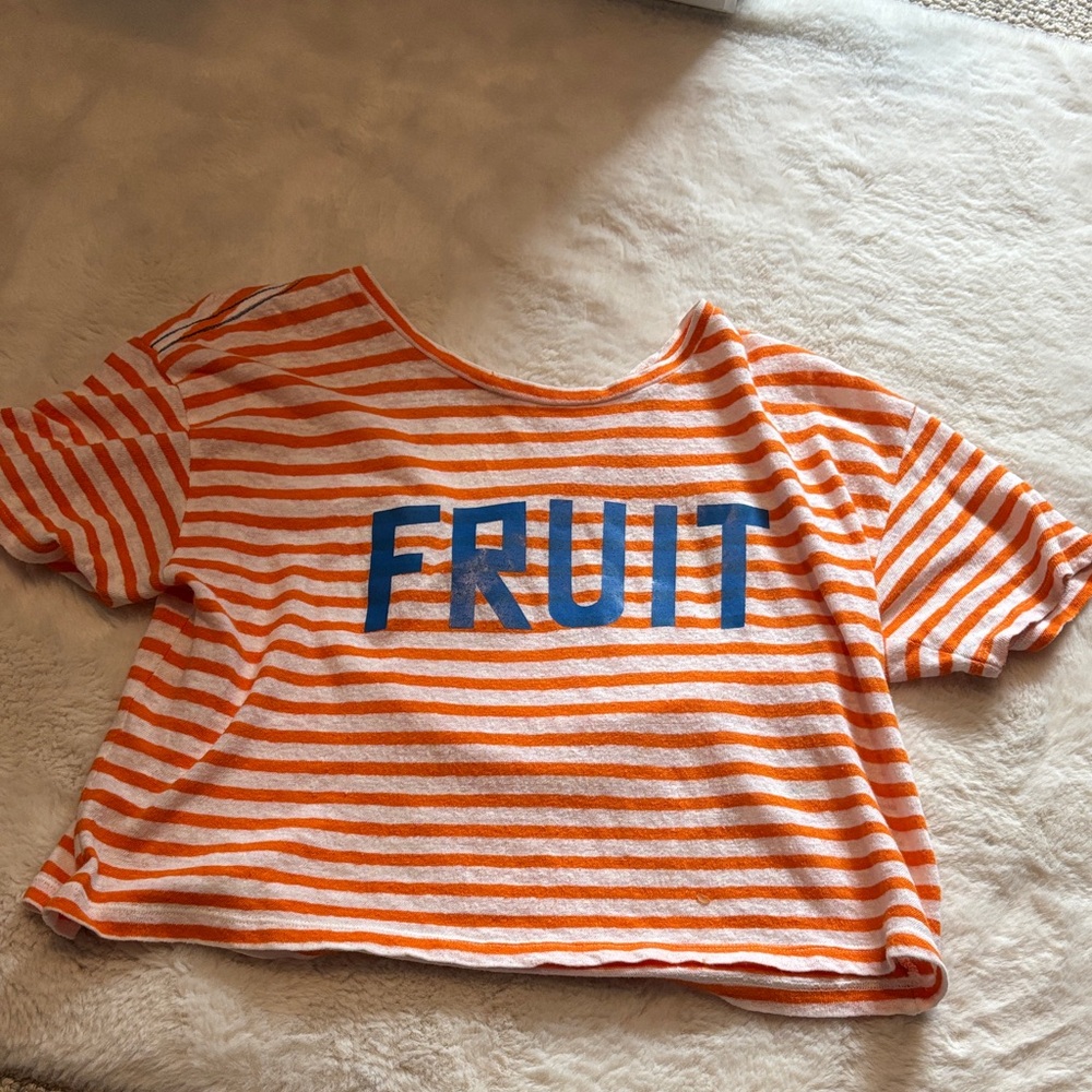 MOTHER Orange Striped Tee with Blue Print